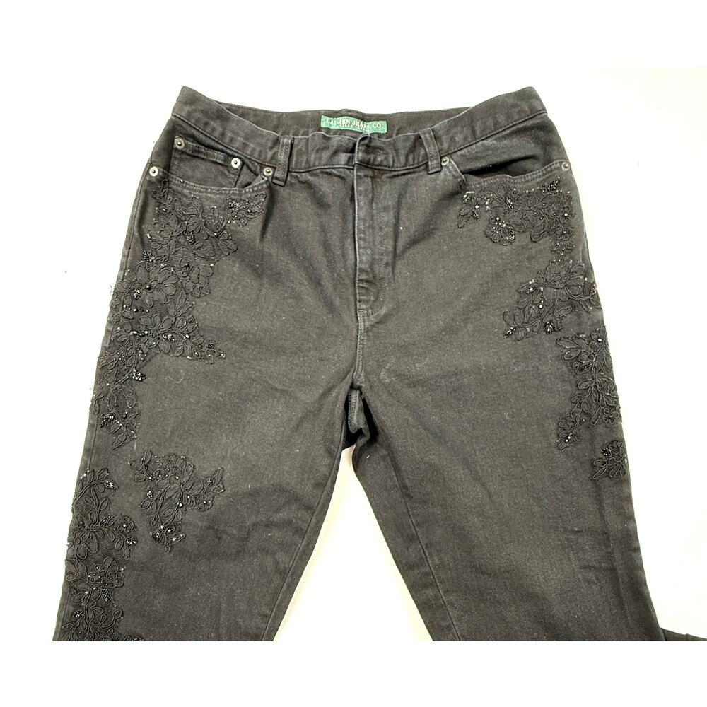 90s Vintage Ralph Lauren Black Bootcut Jeans Lace Detailing Sz 12 cotton - Picture 6 of 13